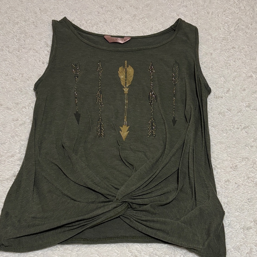 SJS Olive Tank Top with Gold Arrow Pattern
